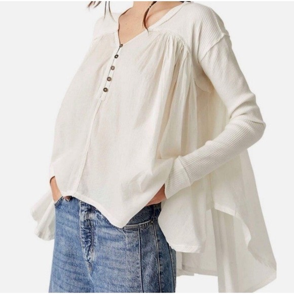 Free People Tops - We The Free People The Lyrical Tunic Top White Oversized Boho Hi Low Flowy Sz M